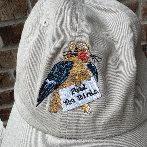 Feed the Birds Hat Embrodiered Tan Khaki Luna Pier Adjustable Baseball Cap - Picture 1 of 12